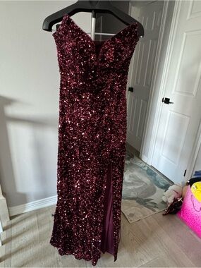 Lina Burgundy Strapless Evening Dress